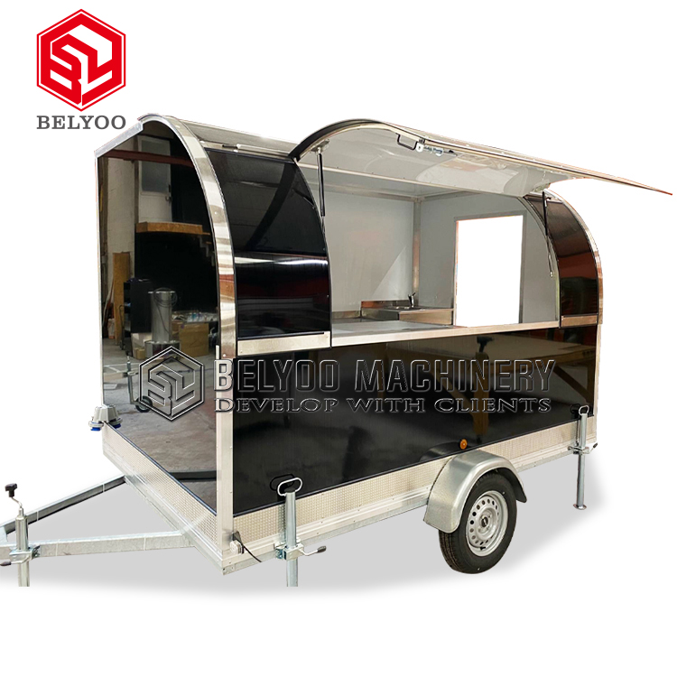 Food Catering Trailer Burger Vans Hotdog Taco Truck Stainless Steel Round Food Cart Small Food Trailer